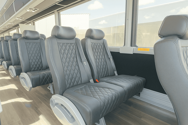 interior of Santa Fe Minibus Company charter bus