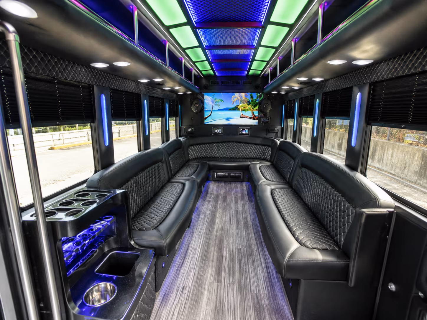 santa fe 18 passenger party bus inside
