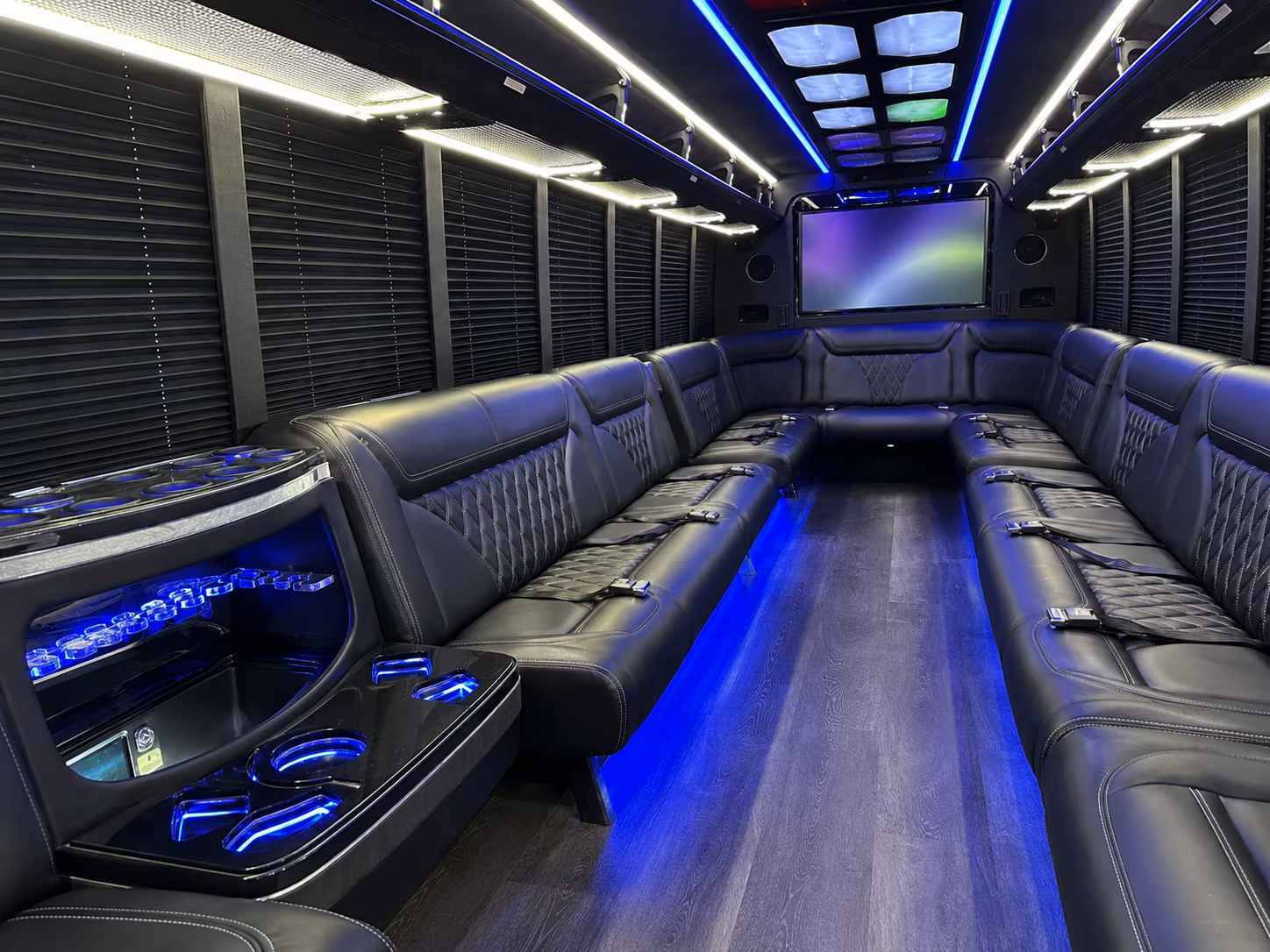 santa fe 20 passenger party bus inside