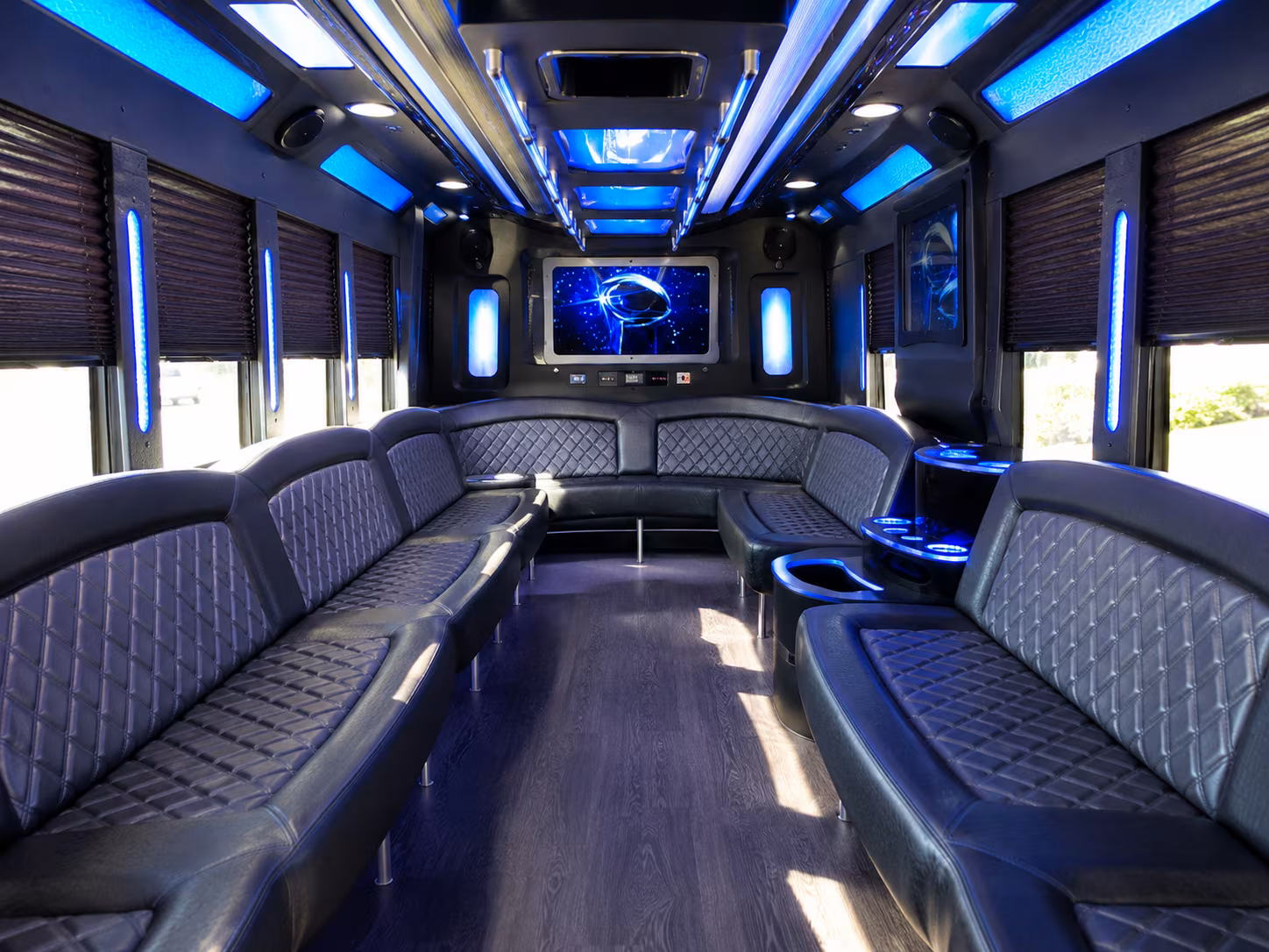 santa fe 28 passenger party bus inside
