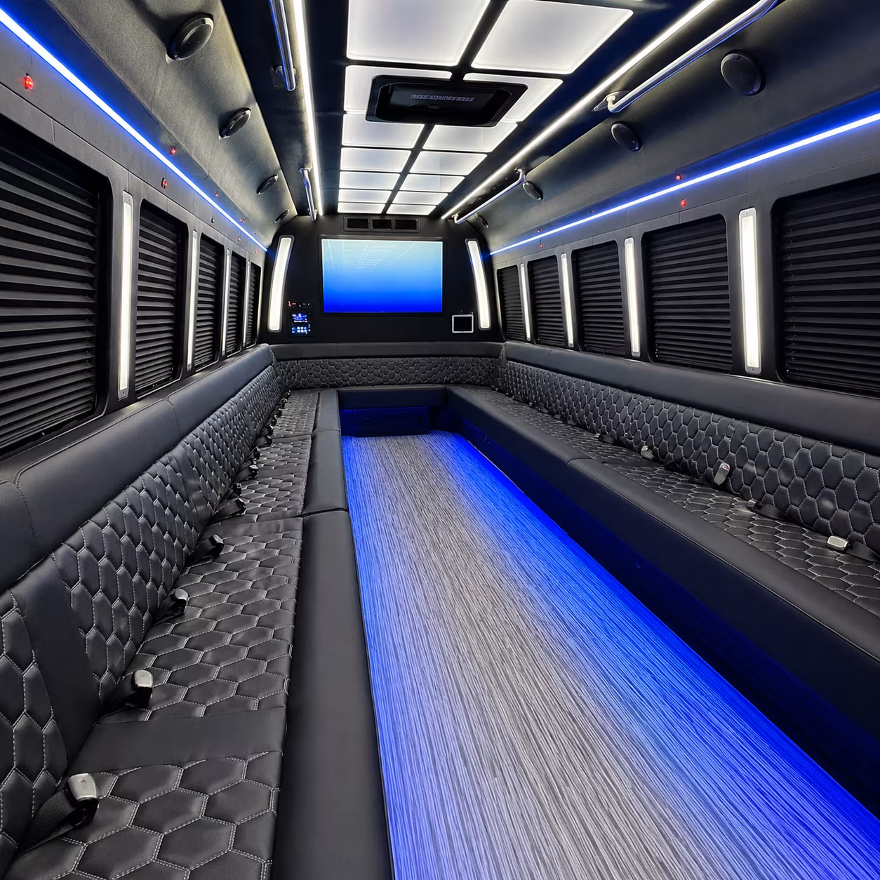 santa fe 50 passenger party bus inside